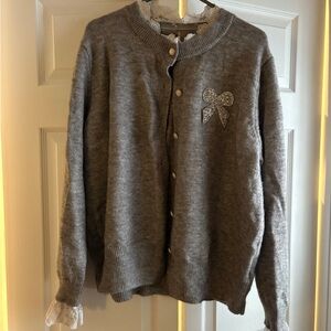 SHEIN Gray Cardigan with Bow Detail